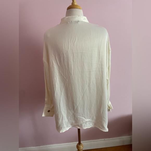 Zara Cream Long Sleeve Relaxed Blouse - Picture 4 of 6
